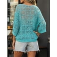 thumbnail image 7 of Womens Summer 3/4 Sleeve Off Shoulder Crochet Cover Up Top Sweater Shirts Mesh Boho Beach Swimsuit Coverup, 7 of 7