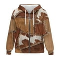 thumbnail image 4 of Uorisanigo Brown Cow Print Zip Up Hoodies for Women Size 4XL Pocket Lightweight Oversized Sweatshirt for Women Loose Warm Fall Fashion Outfits Long Sleeve Hoodie Oversized Sweatshirt, 4 of 7