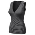 thumbnail image 2 of Doublju Women's V- Neck Sleeveless Shirred Sides Tank Top (Plus Size Available), 2 of 5