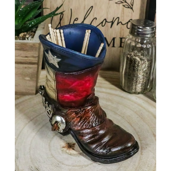 Rustic Western Texas State Flag Fancy Cowboy Boot With Spur Toothpick Holder