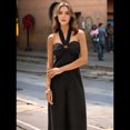thumbnail image 4 of Mono para Mujer, Cuello Halter Cruzado, Pierna Recta, Mono Negro M, 4 of 7