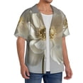 thumbnail image 2 of Balery Elegant Ivory Flower Camisa Casual de Manga Corta con Botones para Hombre, Texturizada, Estilo Cubano, para Playa, Verano-Large, 2 of 5