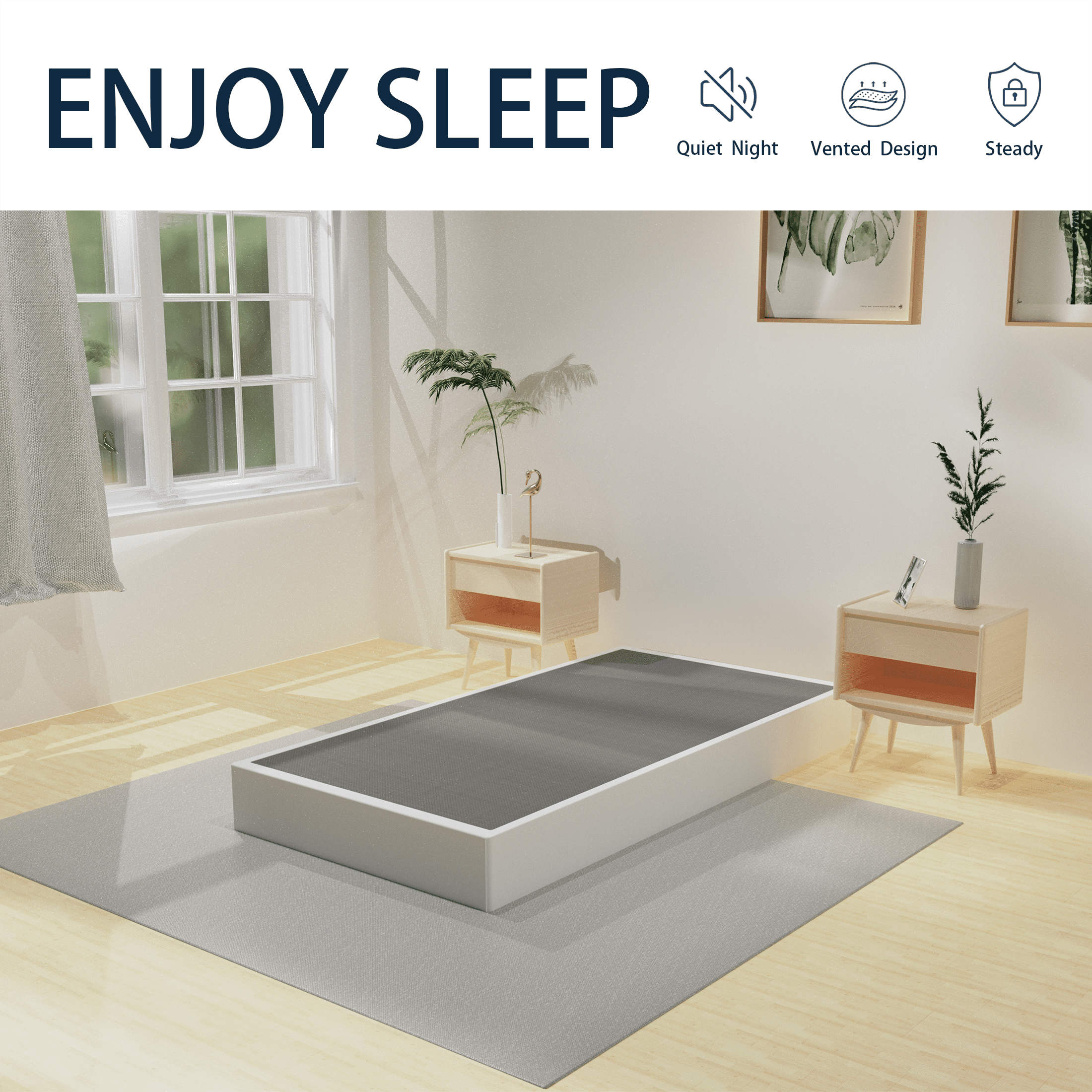 Box Spring Twin Size Bed Base, Heavy Duty Metal Twin Mattress Foundation with Fabric Cover, Noise-Free, Easy Assembly
