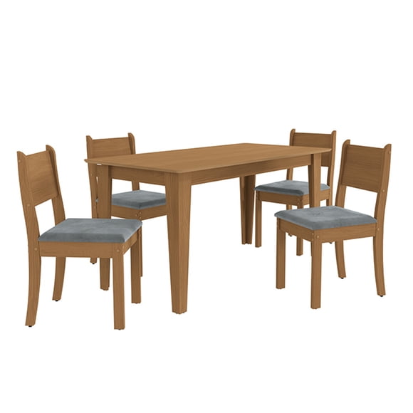 Juego Comedor Kappesberg 1.6m con 4 Sillas Cora Canela/Gris
