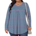 thumbnail image 1 of Mevxay Blouse à Rayures pour Femme Grande Taille Chic Décontractée T-Shirts Plissés Manches Longues Col Ras du Cou Tunique Fluide Hauts Violet G, 1 of 6