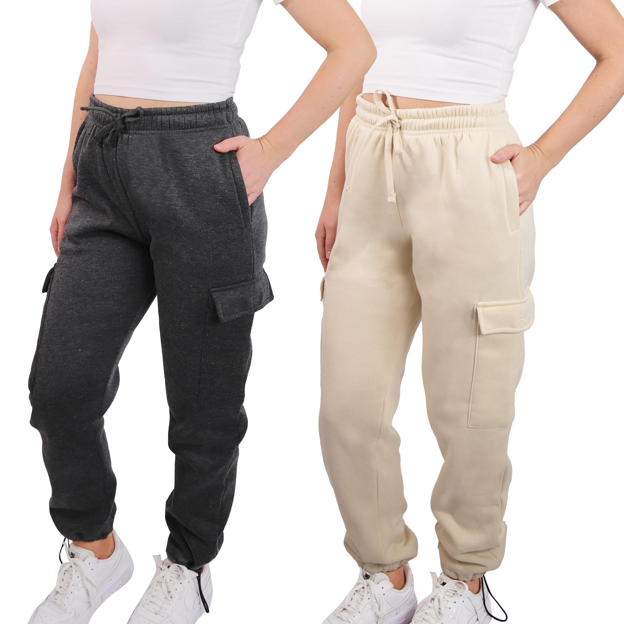 [2 Pack] Women's Sweatpants Cargo Jogger Soft Fleece Adjustable Pants, Sizes S - 2XL