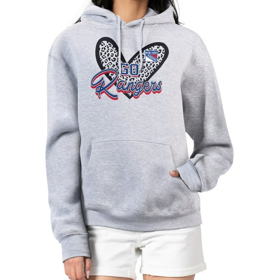 Women's G-III 4Her by Carl Banks Heather Gray New York Rangers Animal Print Heart Fleece Pullover Hoodie