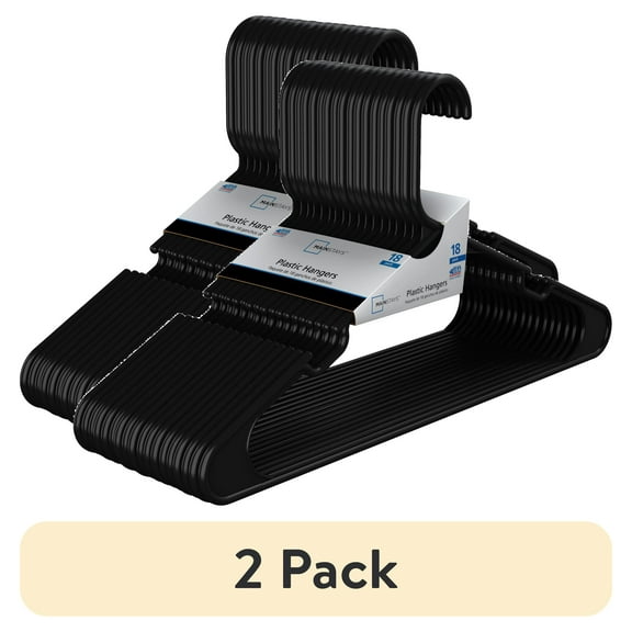 (2 pack) Mainstays Lightweight Durable Plastic Clothes Hangers, 18 Count, Black