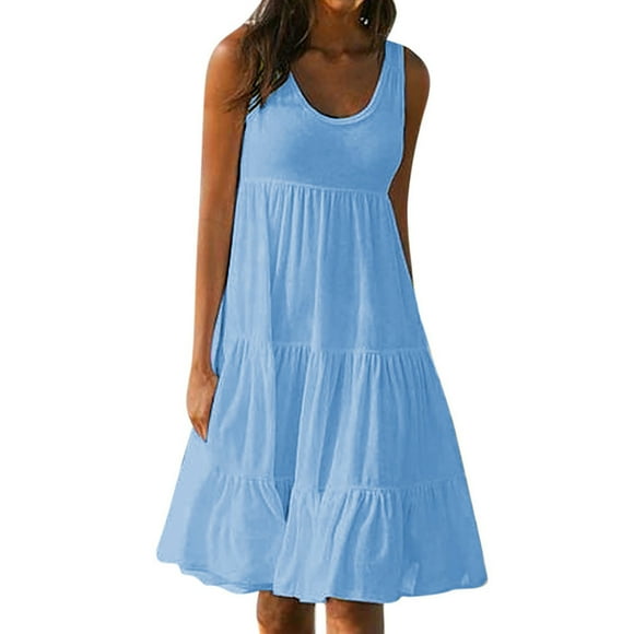AherBiu Plus Size Sundresses for Women 2024 Beach Wear Boho Midi Dress Summer Tiered Ruffle Flowy Tank Dresses