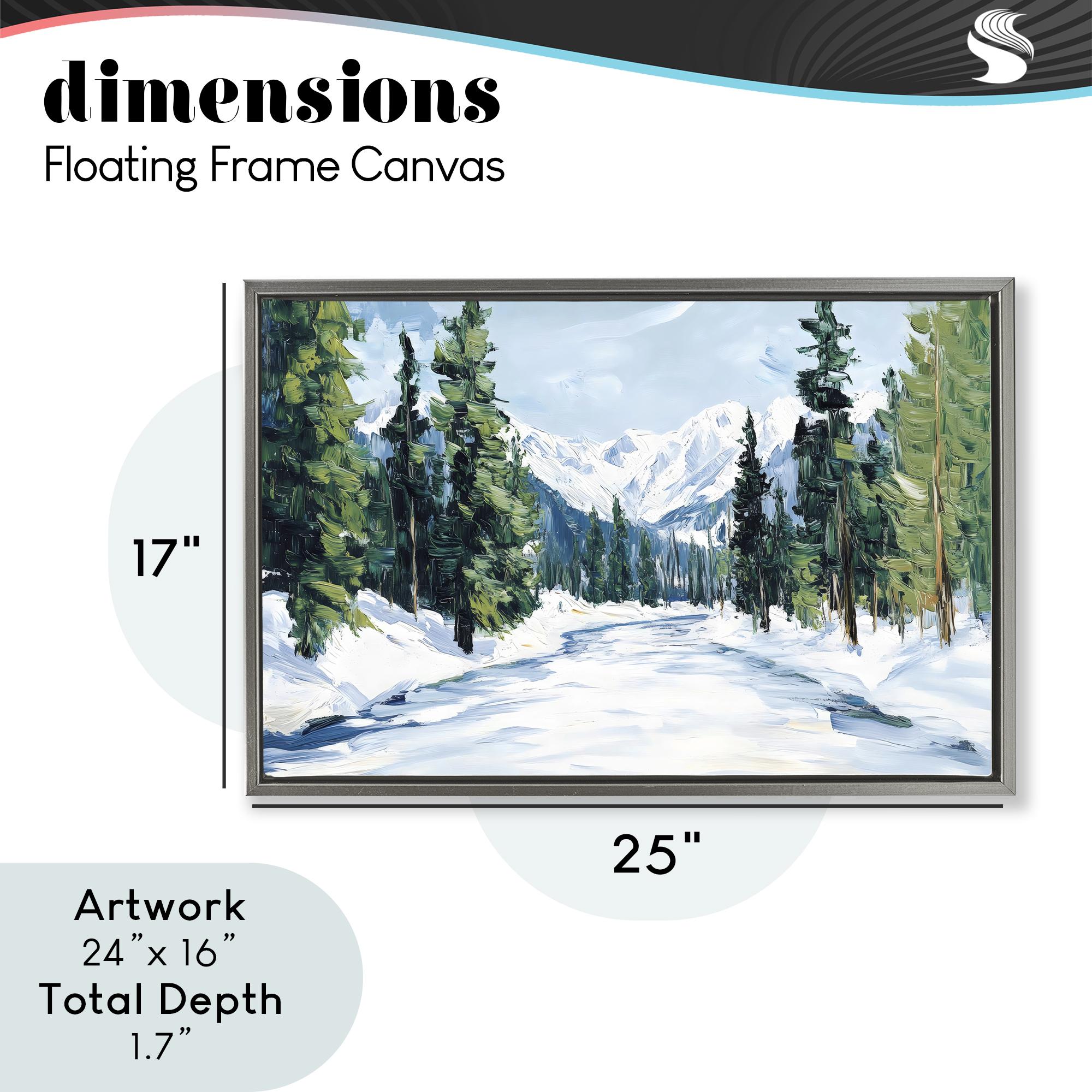 Snowy Tall Tree Pass Gray Framed Floater Canvas Wall Art, design by Petal Prints Design