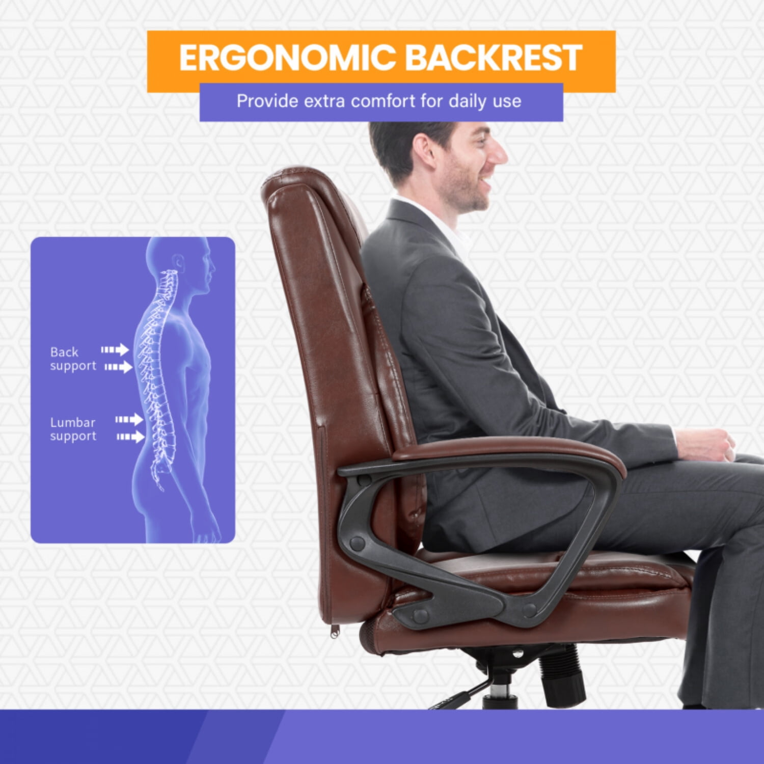 Home Office Chair Ergonomic PU Leather Desk Chair Mid Back, Swivel and Armrests