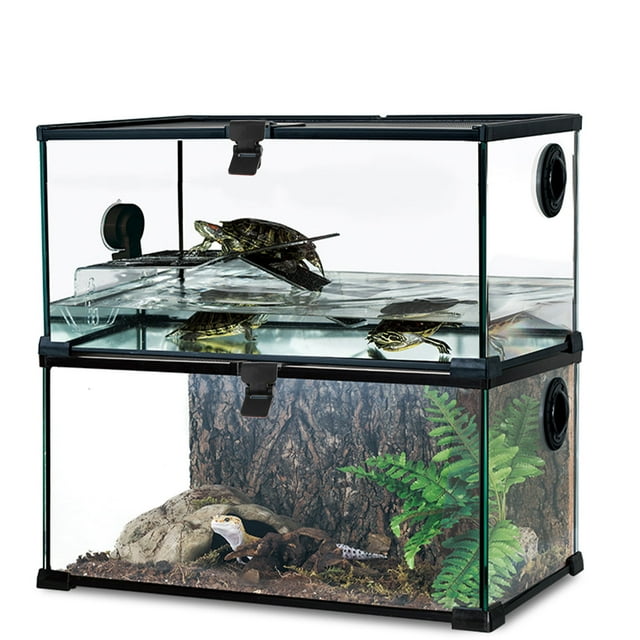 AURARMLET 4 Pcs Loquet de Réservoir de Tortue Boucle en Verre Noir pour Réservoirs Amphibie Aqua et Forêt Tropicale
