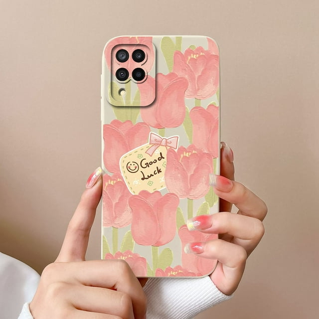 Case For Samsung A 12 M12 F12 Flower Astronaut Square Lens Protection Soft Liquid Silicone Back Cover For Samsung A12 A M F 12