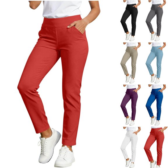 Straight Leg Dress Pants Women High Waist Stretch Fall Pants Dressy Straight Leg Lounge Casual Breathable Business Trousers with Pockets Red M