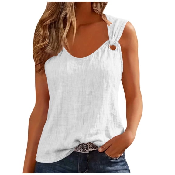 Diufon Tank Tops for Women Spring Summer Casual Crewneck Beach Top Lightweight Sleeveless Solid Color Blouse