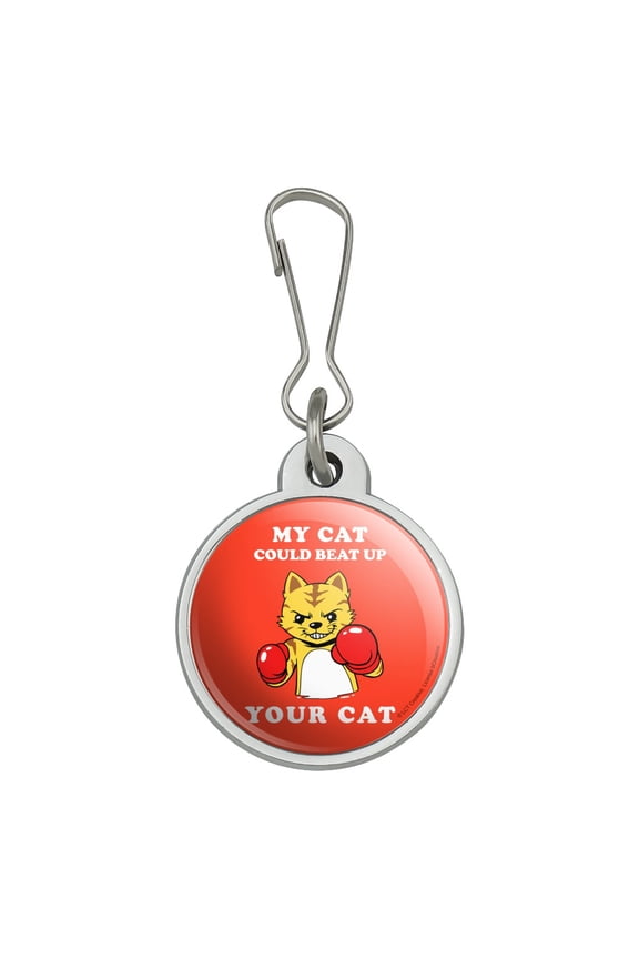 My Cat Could Beat Up Your Cat Boxing Gloves Funny Humor Jacket Handbag Purse Luggage Backpack Zipper Pull Charm