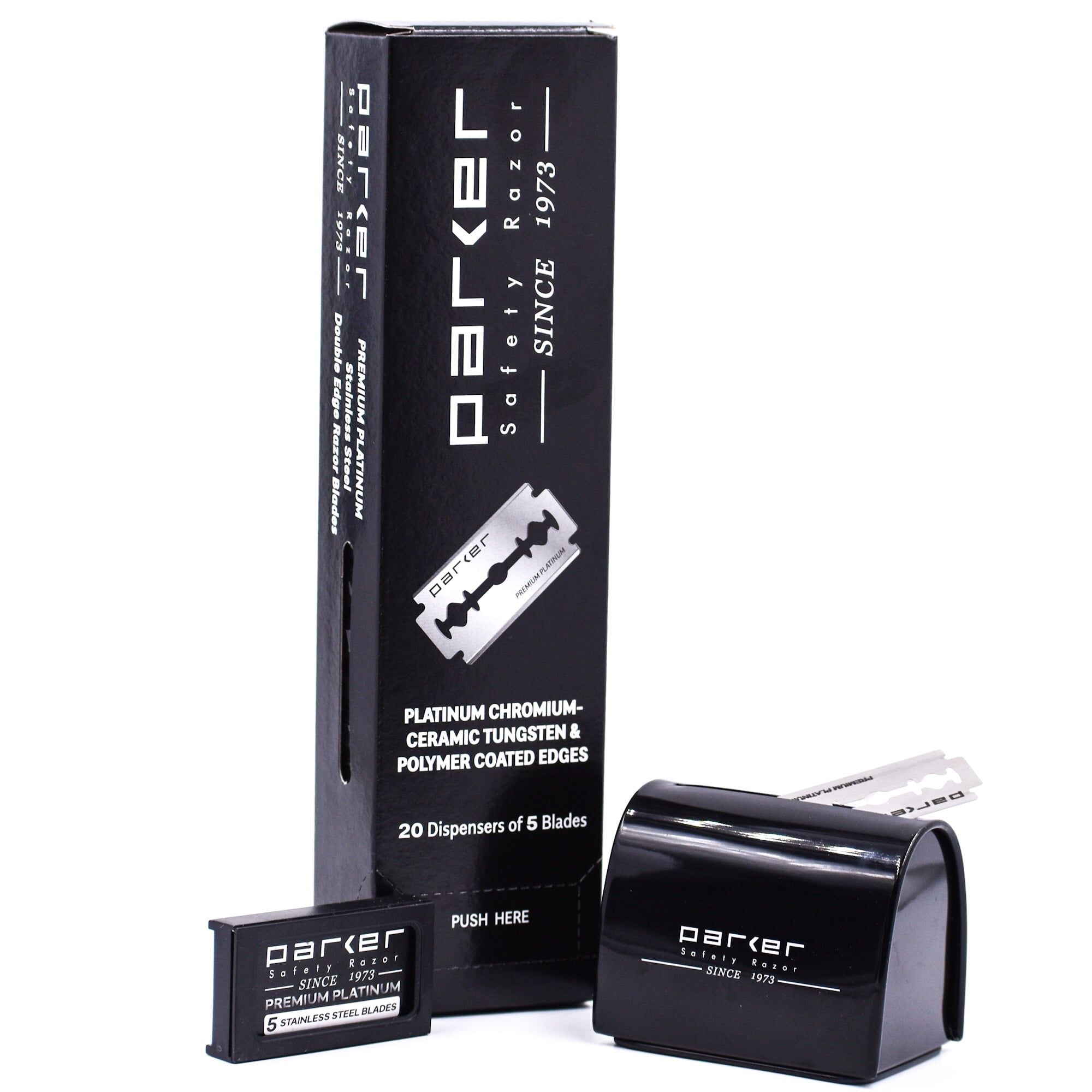 100 Parker Safety Razor Double Edge Razor Blades and Free Blade Storage