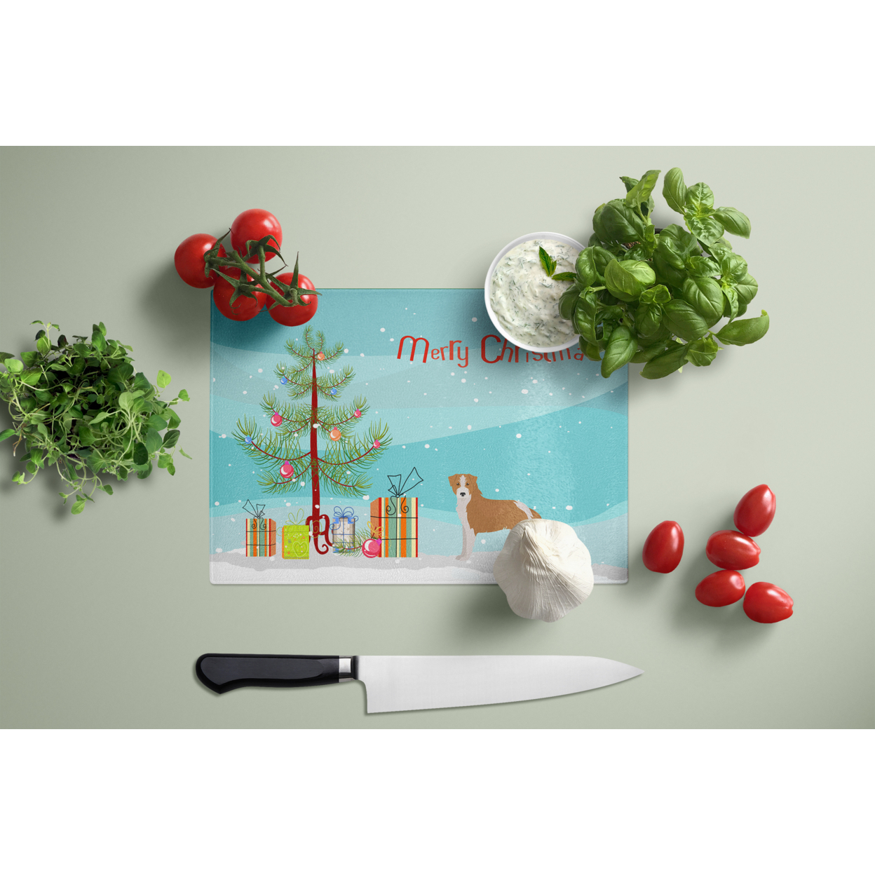 Carolines Treasures CK3466LCB Kromfohrlander Christmas Tree Glass Cutting Board Large, 12H x 16W, multicolor