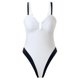 thumbnail image 1 of Y1153 Women Two-Tone One-Piece Swimsuit Tummy Control V-Neck Slimming Swimwear, L Size - Black, 1 of 5