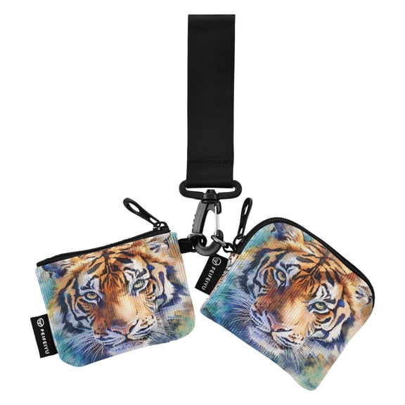 Portable Coin Purse Two 4.13x4.13 Iinches 4.13x3.5 Inches Wrist Coin Purse Keys Coin Purse Portable Women's Purse Watercolor Tiger
