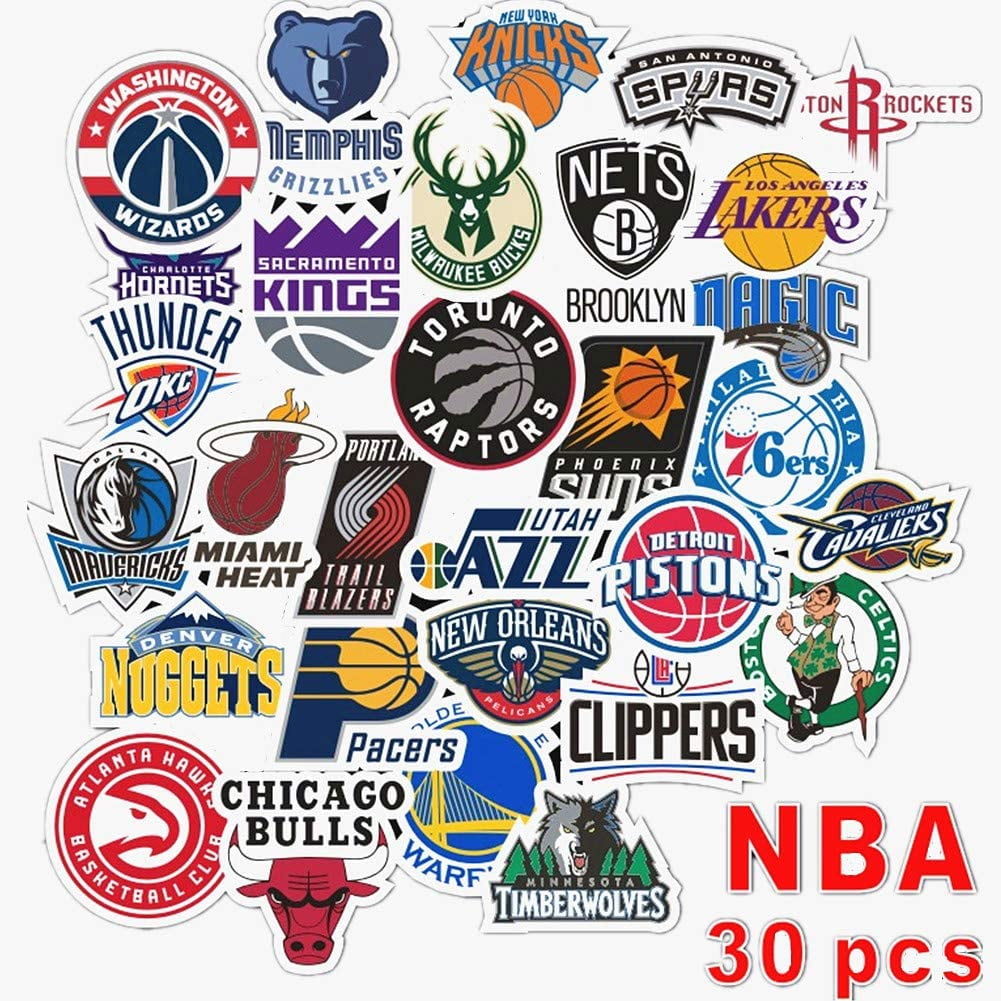 30Pcs PVC Decals NBA Basketball Team Design Waterproof SunlightProof