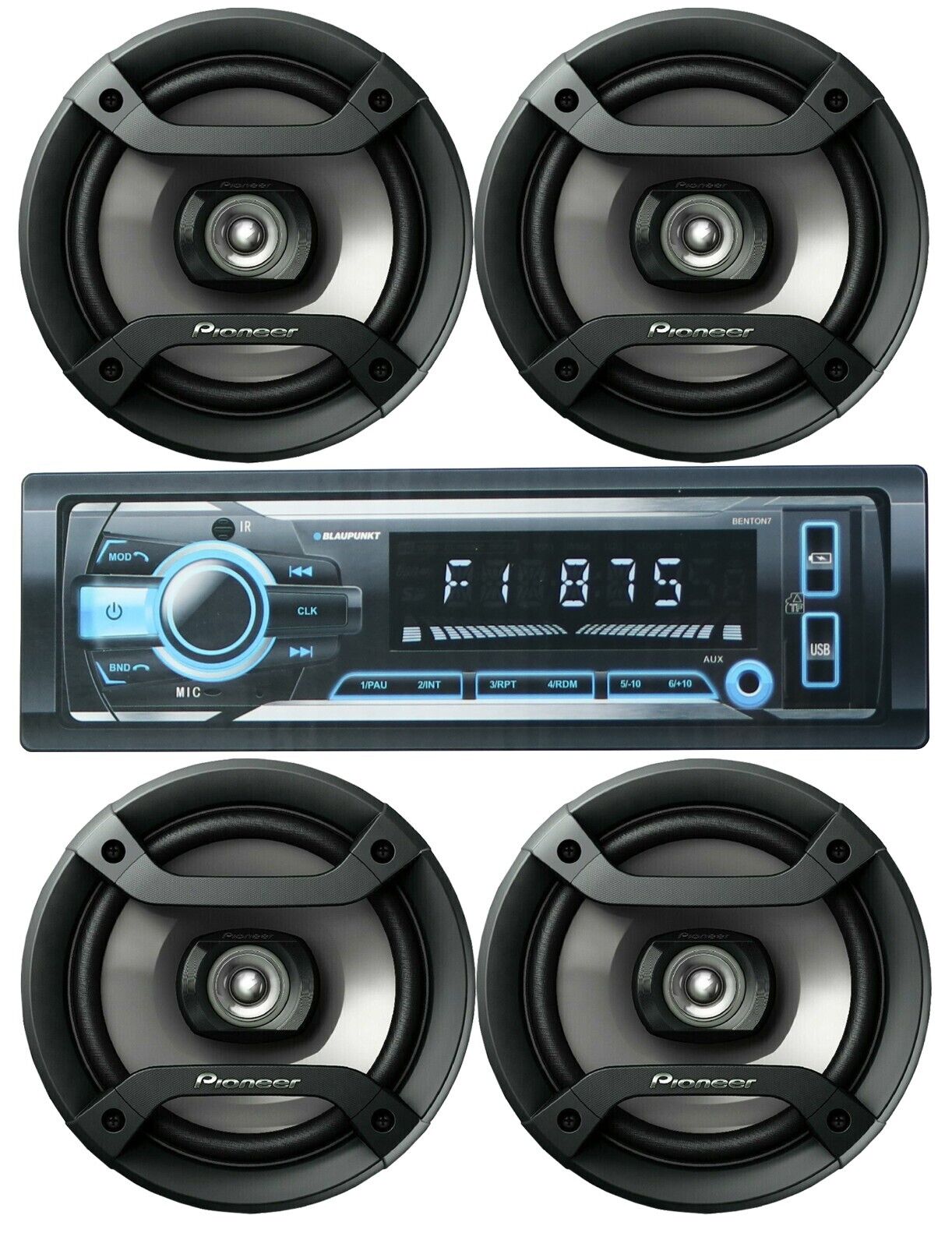 Blaupunkt 1-Din MP3 Car Audio Bluetooth Receiver + 4x Pioneer TS-F1634R 6.5" Bundle - image 1 of 5