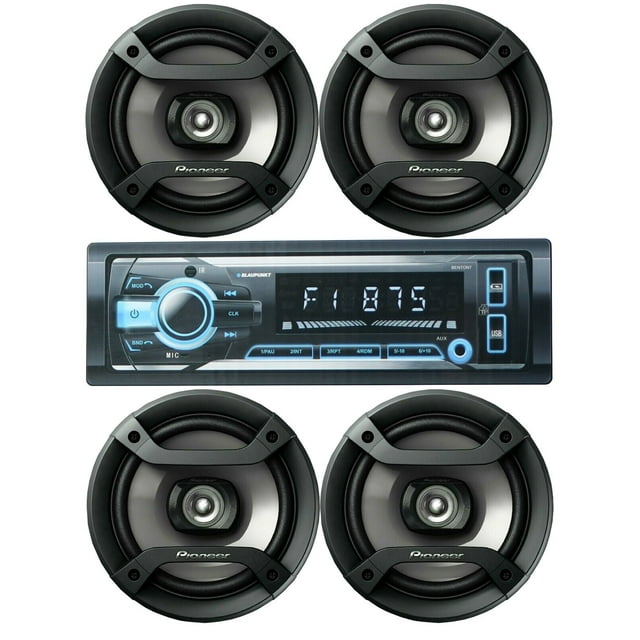Blaupunkt 1-Din MP3 Car Audio Bluetooth Receiver + 4x Pioneer TS-F1634R 6.5" Bundle