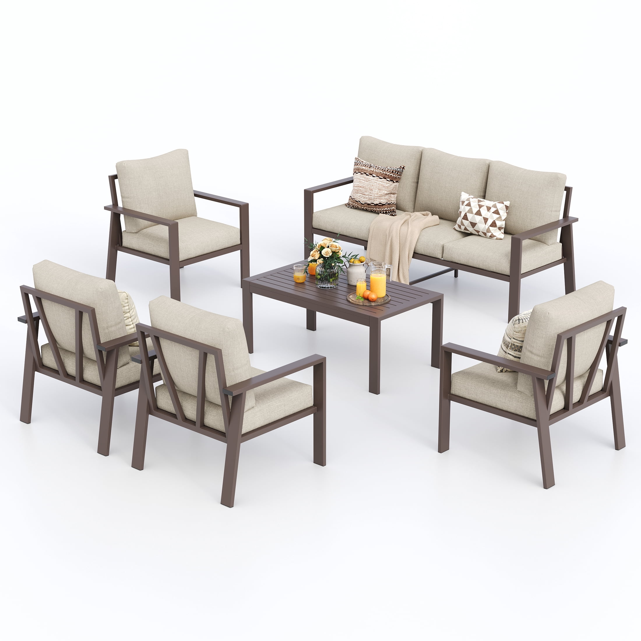 UDPATIO Aluminum Patio Furniture Set, Contemporary Outdoor Couch Set, Aluminum Patio Conversation Set, Beige