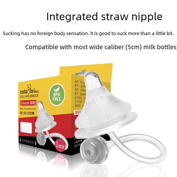 Tetina de silicona líquida con pajita integrada para biberón de calibre ancho de 5 cm