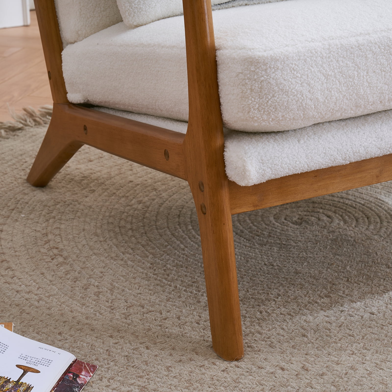 LegaHome Mid Century Modern Arm Chair Linen Upholstered Accent Chairs Armchair with Solid Wood Legs and Pillow Comfort Cushioned Reading Chair