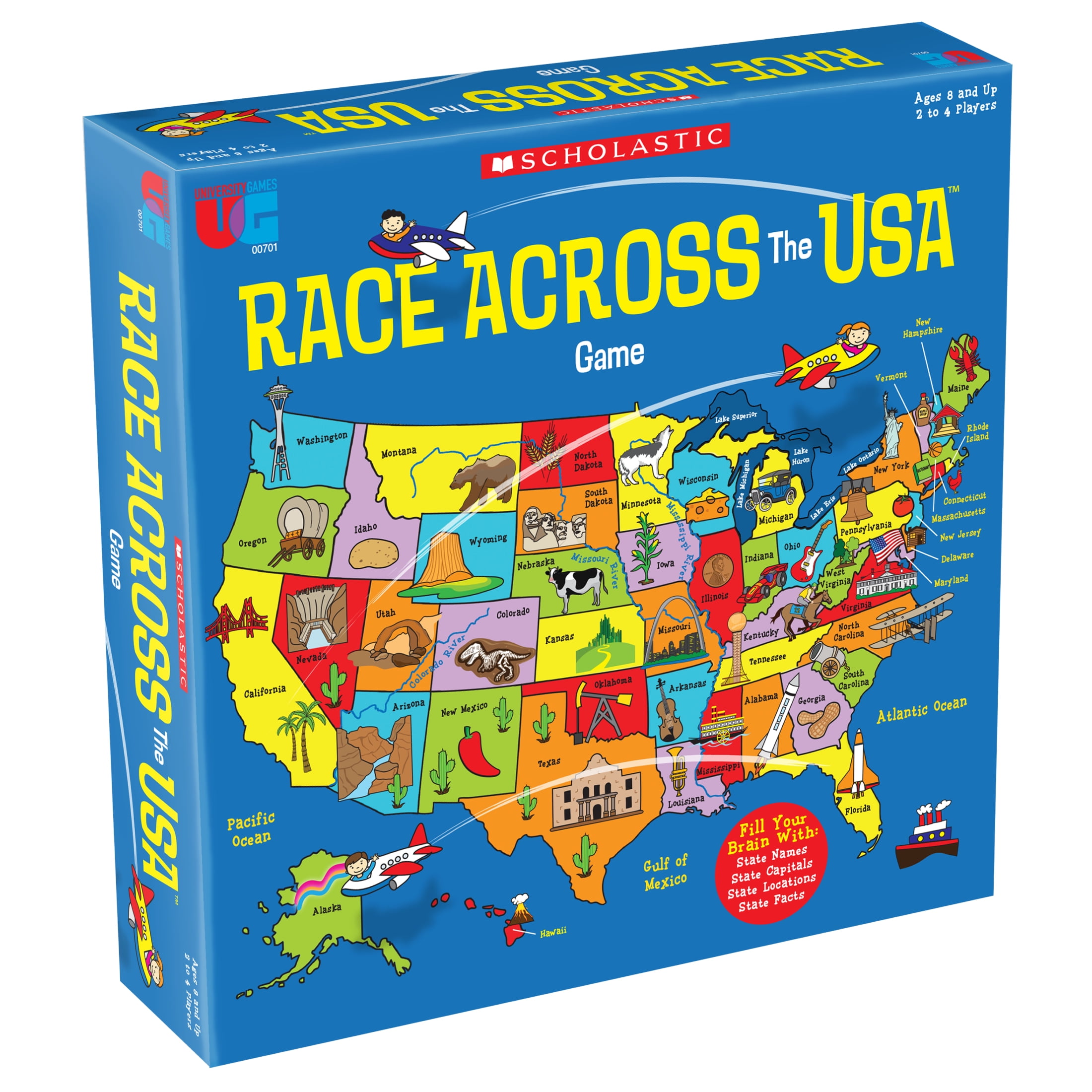 University Games Scholastic Race Across the USA Board Game