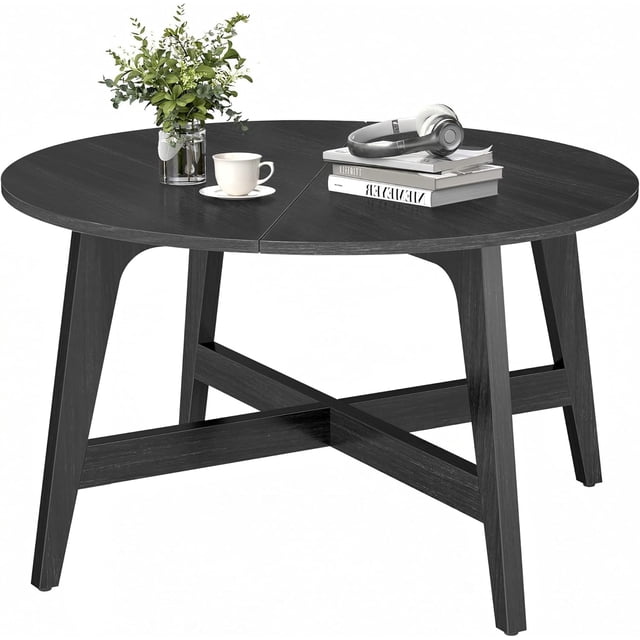 Collection - Table Basse Ronde, Table Centrale à 2 Niveaux avec Rangement, Pieds Fuselés, Transitions Courbées, 80 x 45 cm, Assemblage Facile, pour Salon, Brun Miel ULCT243K41
