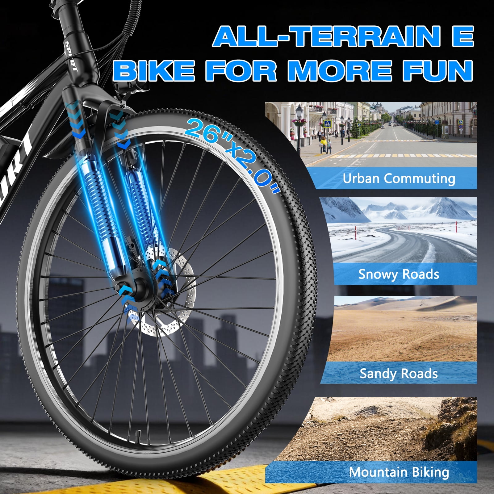 ASKGO 1200W Peak Electric Bike for Adults,48V 10.5A Ebike 26*2.2"Electric Mountain Bicycle,65Miles&30Mph,All-Terrain Off-Road Ebike, Full Suspension /Disc Brake, UL2849,7-Speed,Password lock 365Lbs