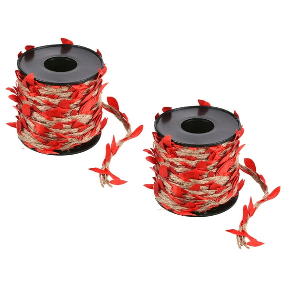 Uxcell 33ft 5mm Burlap Leaf Ribbon Artificial Vine Natural Jute Rope Twine, Red 2 Roll