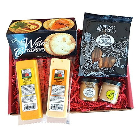 Specialty Gift Basket for Him- features 100% Wisconsin Cheeses, Crackers, Pretzels & Mustard | Great for tailgating and