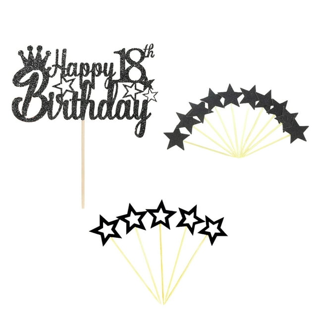 Decoración de pastel para hombre y mujer de 18 años, decoración de pastel para hombre y mujer de 18 años, estrellas negras, decoración de pastel para hombre y mujer, adorno para pastel, adornos para