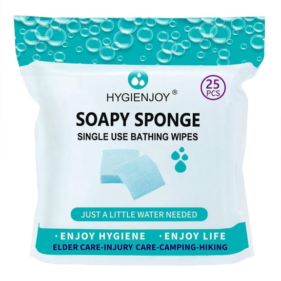 Rinse Free Bath Sponges No Rinse Bathing Wipes(25 Counts)-No Residue Shower Wipes,Soap Infused,Lather,For the Elderly,Bedridden,Campers,Hikers,Post Surgery Must Haves
