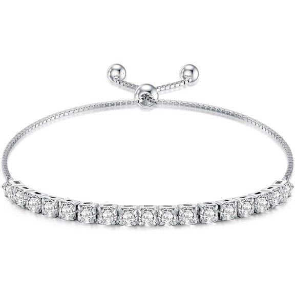 Sterling Silver Tennis Bracelet Cubic Zirconia Tennis Bracelet with Adjustable Slider Gift for Women Girl