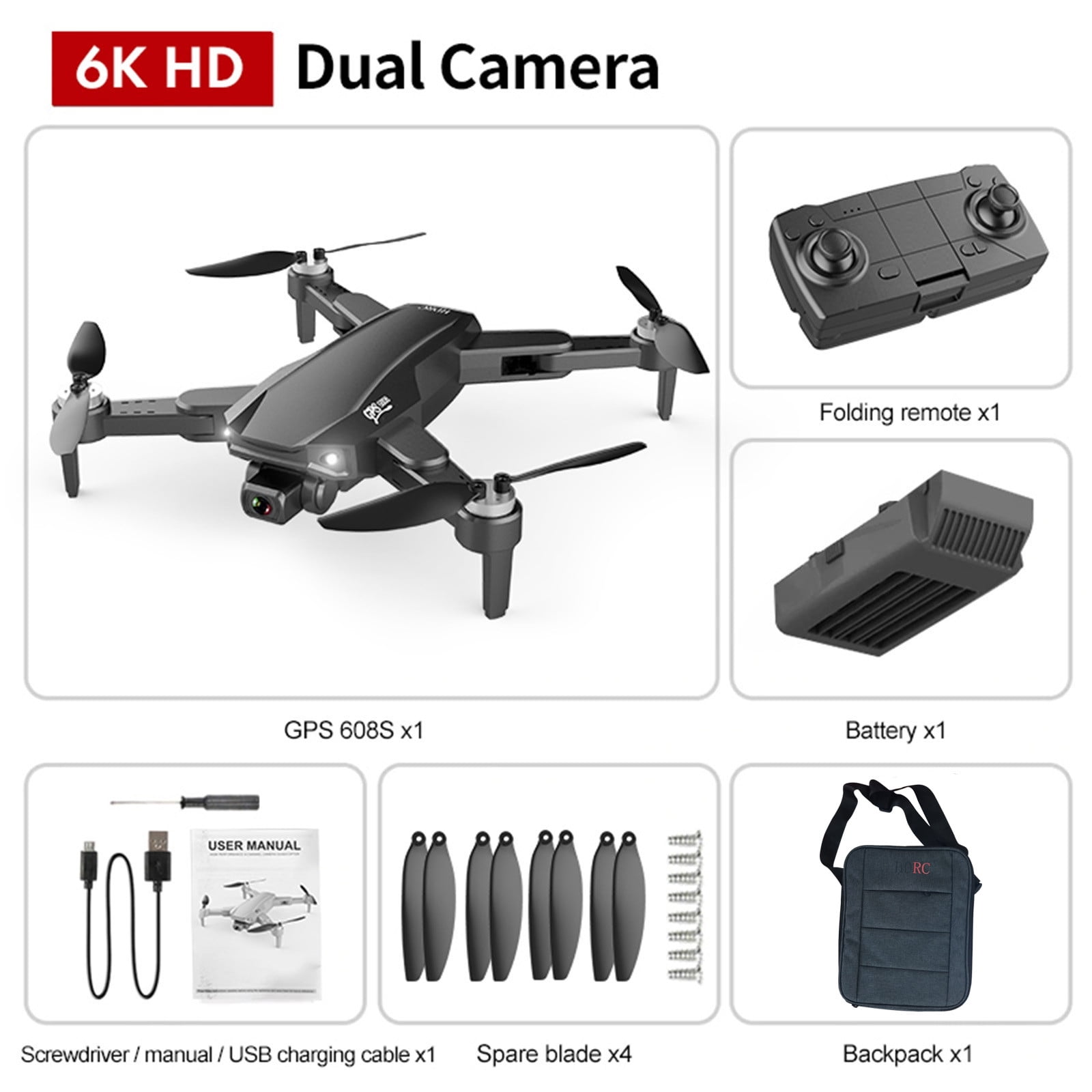 svært fremstille Forholdsvis S608 GPS Drone 6K Dual HD Camera Professional Aerial WIFI FPV Brushless  Motor - Walmart.com