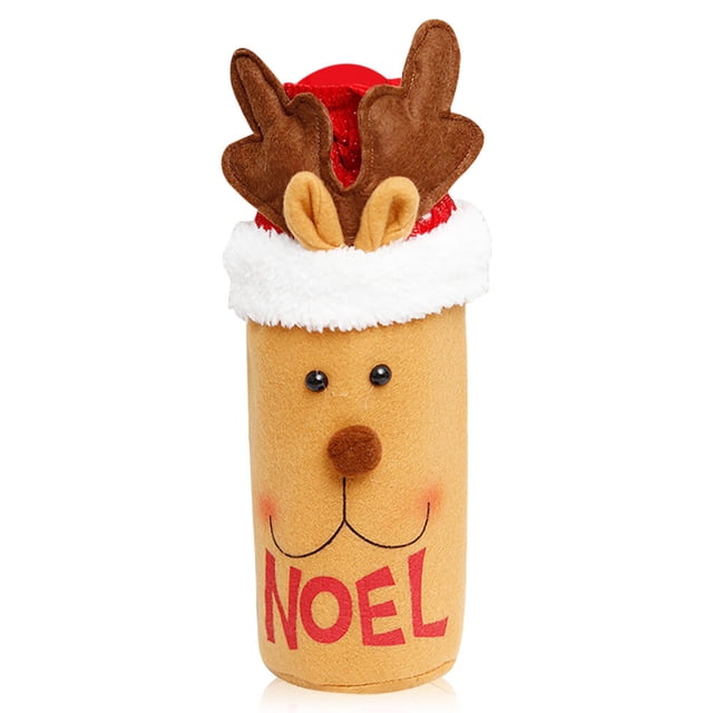 Cateissary Funda decorativa para botellas de vino de Feliz Navidad, soporte para champán de Navidad, bolsa, arte artesanal, de cena, decoración Kits de decoración para fiestas No.02