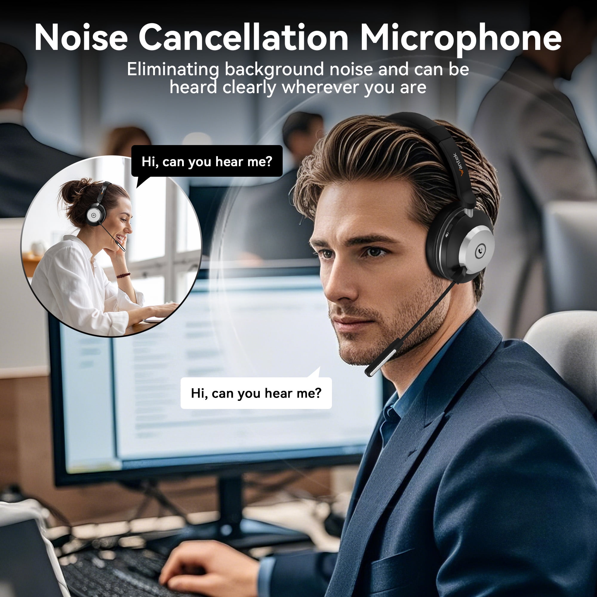 Trucker Bluetooth Headset with Microphone, with AI Noise Cancelling & Mute Button, Wireless On-Ear Headphones 60 Hrs Working Time, for Trucker Home Office Remote Work Zoom