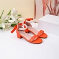 thumbnail image 5 of Girls Dress Shoes Sandals Bow Pearl Open Toe Low Heels Ankle Strap Flower Girl Wedding Party Shoes, 5 of 7