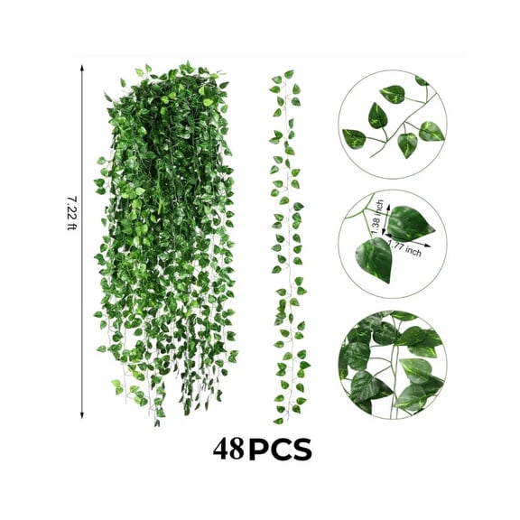 48-Pack Fake Ivy Vines, 7.2 FT Each Artificial Hanging Plants, Waterproof & UV-Resistant Greenery for Indoor/Outdoor Wall, Wedding & Party Decor