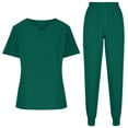 thumbnail image 2 of 2 Piece Outfits Summer,Scrubs for Women Set V Neck Scrubs Top Eelastic Waisted Jogger Scrub Pants Medical Nursing Uniforms with Pocket, 2 of 5