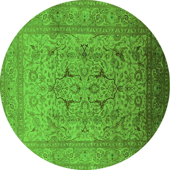Ahgly Company Indoor Round Oriental Green Traditional Area Rugs, 7' Round