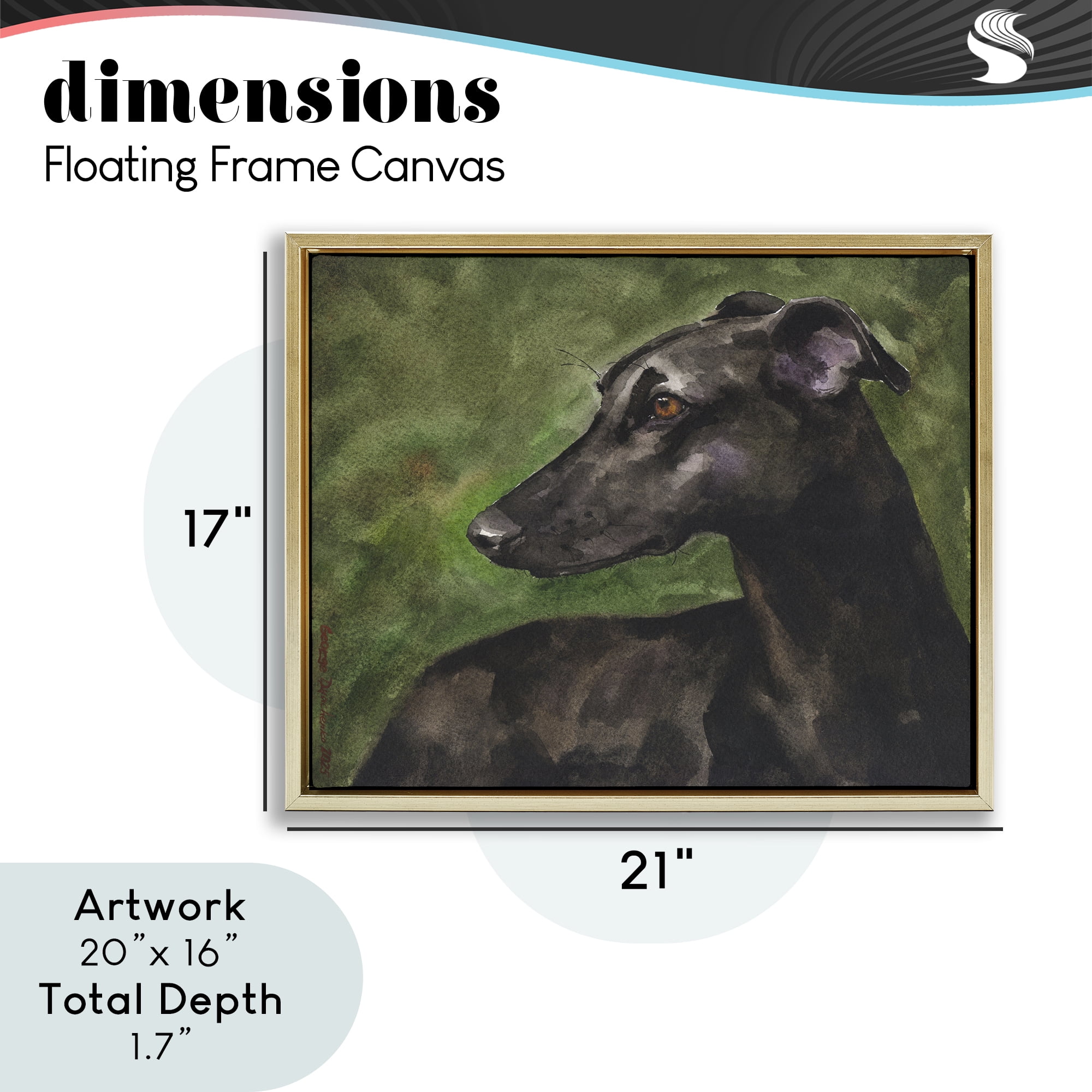 Stupell Industries Black Greyhound Portrait Gold Framed Floater Canvas Wall Art, design by George Dyachenko