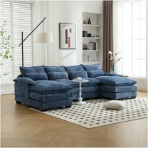 JERFIT Large U-Shape Chenille Sectional Sofa with Ottoman, Navy Blue Fabric Couch for Living Room, Reversible Chaise, Modern Spacious Seating
