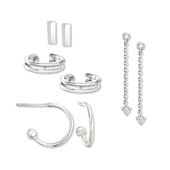 Pure Collection by Ross-Simons "The Chic" 8-Pc. Earring Set With Diamonds in Sterling Silver, Women's, Adult