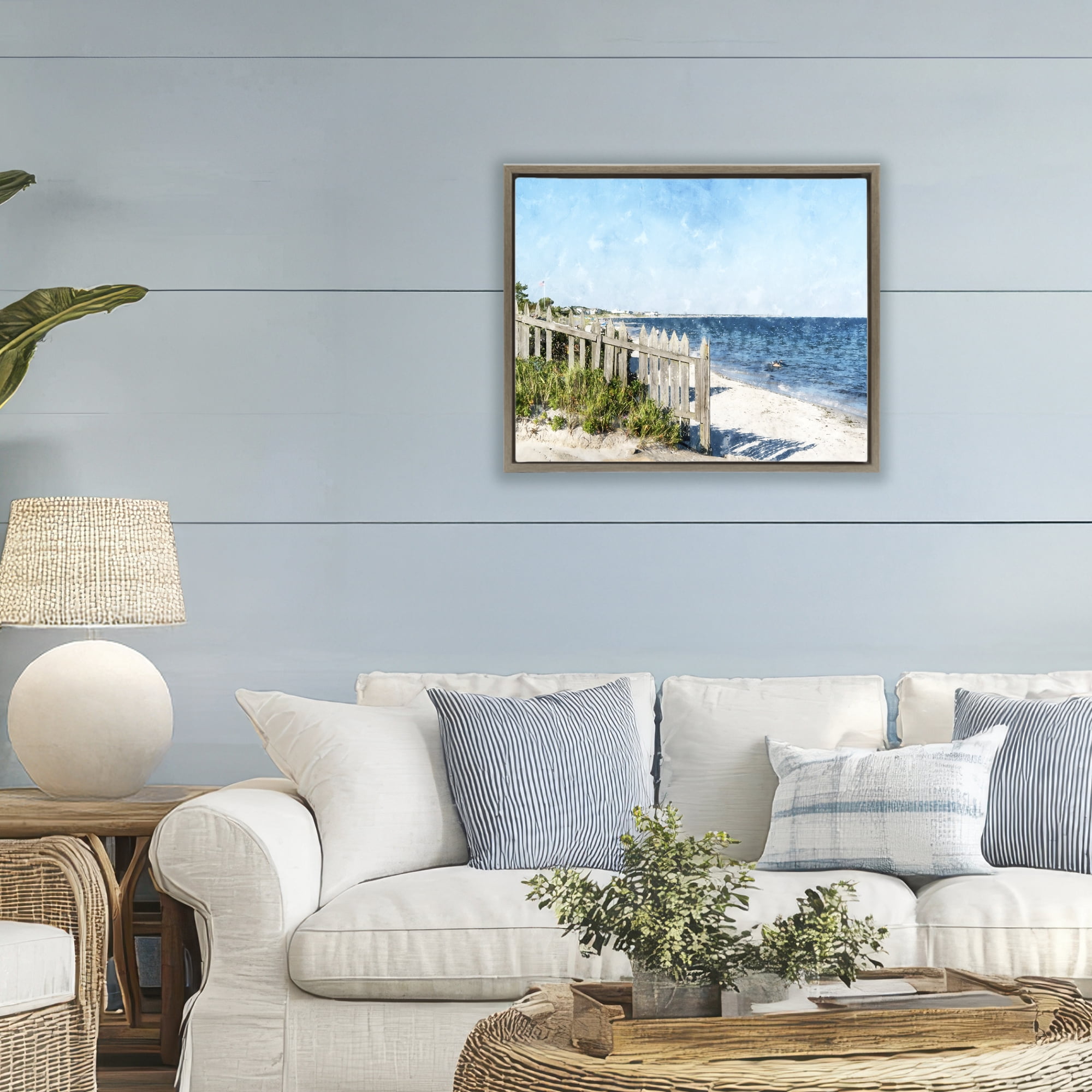 Stupell Industries Beach Pickets View Brown Framed Floater Canvas Wall Art, design by Kim Curinga