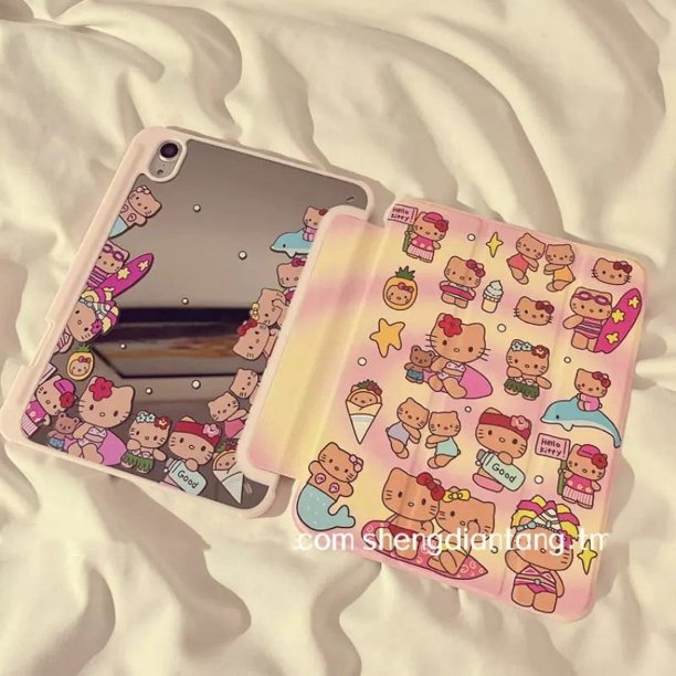 Carcasa protectora de dos caras para Ipad, carcasa protectora Kawaii antiincrustante, decoración impermeable para amantes, Hello Kitty, Hawaii Surfing